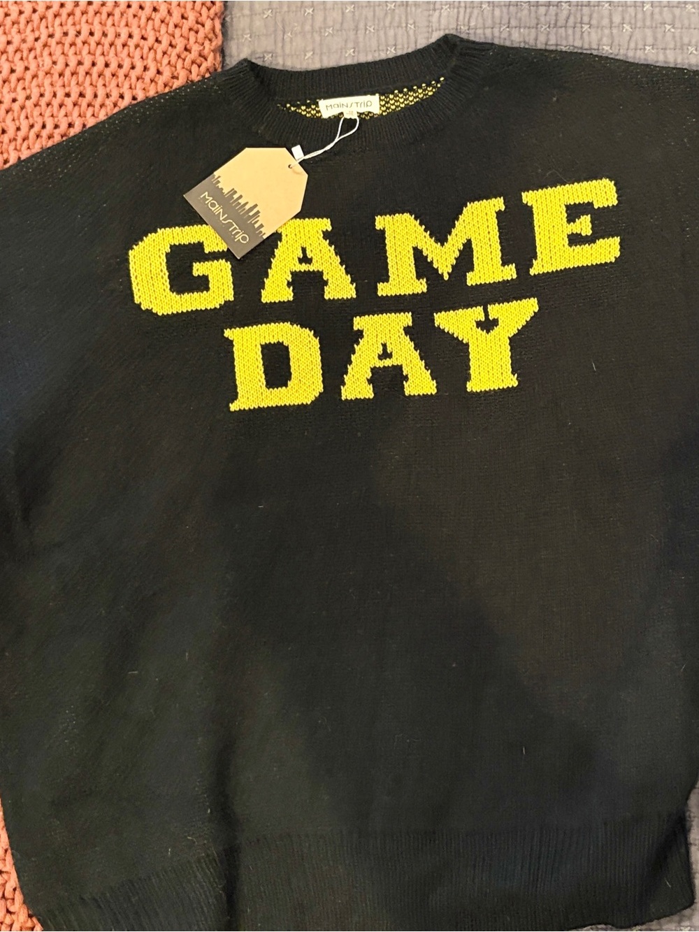 Main Strip Black Sweater with Yellow GAME DAY Knit